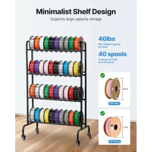 VEVOR Filament Lagerregal, 4 Ebenen, 750 x 455 x 1230 mm, Filamentspulenhalter, Metallregal mit Rädern, 3D-Druckerzubehör Organizer für 3D-Druckstudio, Büro, Werkstatt, Garage, Schwarz VEVOR Filament Lagerregal, 4 Ebenen, 750 x 455 x 1230 mm, Filamentspulenhalter, Metallregal mit Rädern, 3D-Druckerzubehör Organizer für 3D-Druckstudio, Büro, Werkstatt, Garage, Schwarz