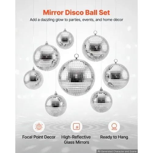 VEVOR Spiegelkugel Discokugel Mirrorball 100/150/200 mm 8er-Pack Hängerring, für Party- & Heimdekoration DJ Tanzclub, Equipment für Lichteffekte & Partybeleuchtung, 360°-Reflexion, Wiederverwendbar VEVOR Spiegelkugel Discokugel Mirrorball 100/150/200 mm 8er-Pack Hängerring, für Party- & Heimdekoration DJ Tanzclub, Equipment für Lichteffekte & Partybeleuchtung, 360°-Reflexion, Wiederverwendbar