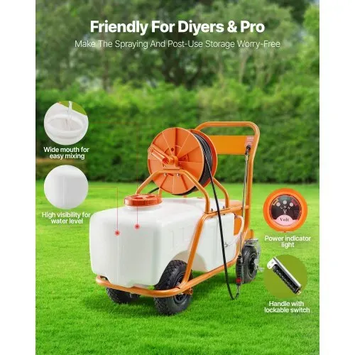 VEVOR Rasensprüher mit Rädern, einstellbarer Druck 0–90 PSI, Sprühgerät mit 60-L-Tank, mit 8 Düsen, 2 Zauberstäben, breiter Öffnungsdeckel für Garten, Jäten, Sprühen – Bild 5