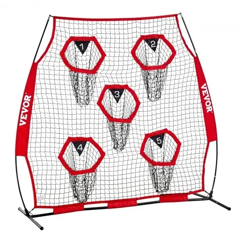 VEVOR Fußballtrainer Wurfnetz Übungsnetz (208 x 91 x 189 cm) mit 5 Zieltaschen & tragbarer Aufbewahrungstasche & Gurten & knotenlosem Netz, Training für die Passgenauigkeit des Quarterbacks, rot – Bild 8