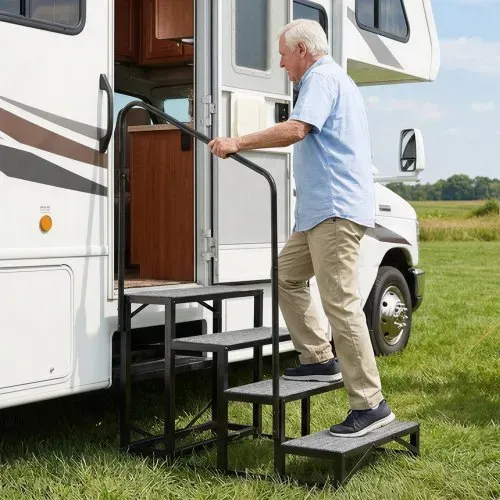 VEVOR Wohnmobiltreppe 4 Stufen Einstiegshilfe 299,38 kg Tragkraft Wohnmobil Trittstufe mit Antirutschmatte Außentreppe für Camper Wohnwagen Mobilheim Pool Spa Standtreppe für Senioren Hunde Schwarz – Bild 7