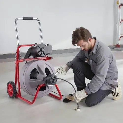 VEVOR Rohrreinigungsmaschine mit Automatischem Vorschub, 22m x 13mm Rohrreinigungsspirale mit 7,5 Zoll Rollen, Elektr. Abflussreiniger für 5-15cm Rohre, Rohrreinigungsgerät für Abflüsse Waschbecken – Bild 7