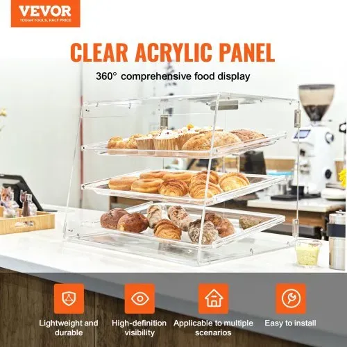VEVOR 3-stöckige Gebäck-Vitrine, Kommerzielle Bäckerei-Vitrine 526 x 430 x 415 mm, Bäckerei-Vitrine, Acryl-Vitrine mit Zugang zur Hintertür & Abnehmbaren Regalen, für Donut-Bagels, Kuchen, Kekse usw. VEVOR 3-stöckige Gebäck-Vitrine, Kommerzielle Bäckerei-Vitrine 526 x 430 x 415 mm, Bäckerei-Vitrine, Acryl-Vitrine mit Zugang zur Hintertür & Abnehmbaren Regalen, für Donut-Bagels, Kuchen, Kekse usw.