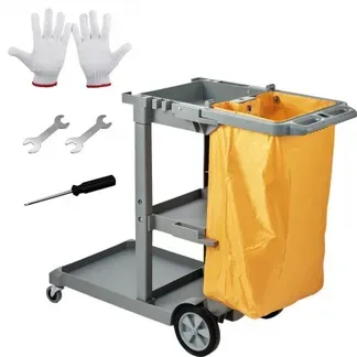 VEVOR Reinigungswagen Putzwagen mit 3 Fächern, Hygienewagen Reinigungswagen 90,7 kg Tragfähigkeit, Grau PP Wischwagen Systemwagen mit PVC-Müllsack, Geeignet für Büros, Einkaufszentren, Hotels VEVOR Reinigungswagen Putzwagen mit 3 Fächern, Hygienewagen Reinigungswagen 90,7 kg Tragfähigkeit, Grau PP Wischwagen Systemwagen mit PVC-Müllsack, Geeignet für Büros, Einkaufszentren, Hotels