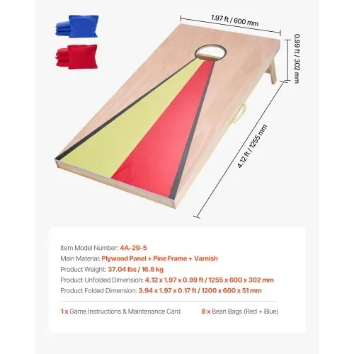 VEVOR Cornhole Spiel Set (1255 x 600 x 302 mm) Cornhole-Spielbretter, tragbares Wurfbrett aus Massivholz, Cornhole-Spiel für Erwachsene, inkl. 8 Sitzsäcken & Griff, für Garten Hinterhof Camping – Bild 6