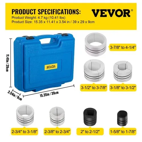 VEVOR Hydraulischer Auspuffrohr-Expander, Größe 4,13 bis 10,8 cm, 10-T-Pedalpumpe im Lieferumfang enthalten, mit 4 Matrizen, 2 Aufbewahrungskoffern für Kupfer-Aluminium-Rohre bei der Autoreparatur – Bild 6