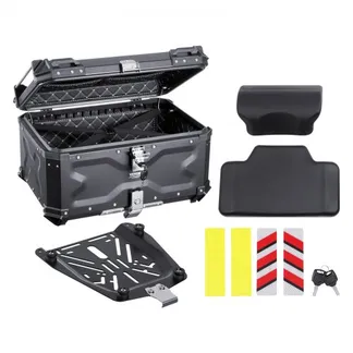 VEVOR Motorrad-Topcase Motorradkoffer 65 L Heckbox aus Aluminiumlegierung mit Lederfutter, abnehmbare Motorrad-Topbox mit Schloss & Rückenpolster, Helmkoffer (565 x 500 x 380 mm) Schwarz VEVOR Motorrad-Topcase Motorradkoffer 65 L Heckbox aus Aluminiumlegierung mit Lederfutter, abnehmbare Motorrad-Topbox mit Schloss & Rückenpolster, Helmkoffer (565 x 500 x 380 mm) Schwarz