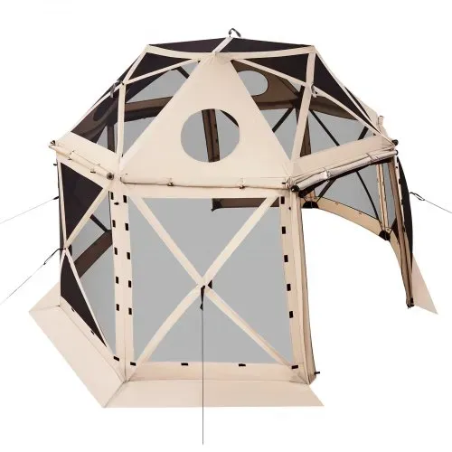 VEVOR Pop-up-Pavillon 3,6 x 3,6 m, 13-seitiges, kugelförmiges Campingzelt mit abnehmbarem Dach & Tragetasche, 360°-Belüftung Sonnenschutz, Partyzelt für 8–10 Personen, Beige – Bild 9