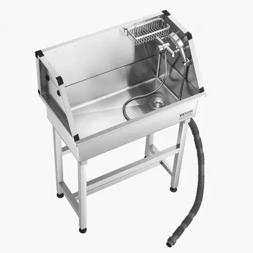 VEVOR Hundewaschstation aus Edelstahl, 870x490x1225mm Tierpflegewanne mit Wasserhahn, Duschkopf, Seifenhalter & Spielbällen, Hundebadewanne für mehrere Haustiere, Waschbecken für zu Hause – Bild 10