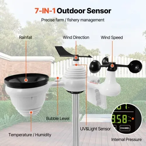 VEVOR Profi WLAN-Wetterstation 7 in 1 solarbetrieben Wettercenter 190,5 mm (7,5-inch) Display 150m Übertragungsreichweite Außensensor für Windgeschwindigkeit Windrichtung Temperatur Luftfeuchtigkeit Niederschlag VEVOR Profi WLAN-Wetterstation 7 in 1 solarbetrieben Wettercenter 190,5 mm (7,5-inch) Display 150m Übertragungsreichweite Außensensor für Windgeschwindigkeit Windrichtung Temperatur Luftfeuchtigkeit Niederschlag