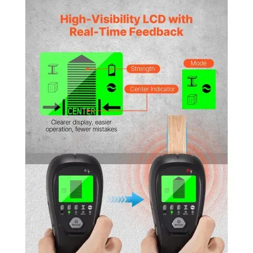 VEVOR Balkenfinder, Wandscanner, 5-in-1, elektronischer Multidetektor mit intelligentem Sensor, hochauflösendem LCD-Display & Audioalarm, für Metall, Wechselstromkabeln, Balken, Rohren, Schwarz – Bild 3