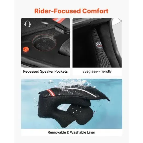 VEVOR Integralhelm Größe M, Motorradhelm mit Klarem Visier ECE 22.06 Zertifiziert Vollvisierhelm für Damen & Herren Vollvisierhelm mit Bluetooth-Lautsprecherfach, Mopedhelm Full Face Schwarz – Bild 4