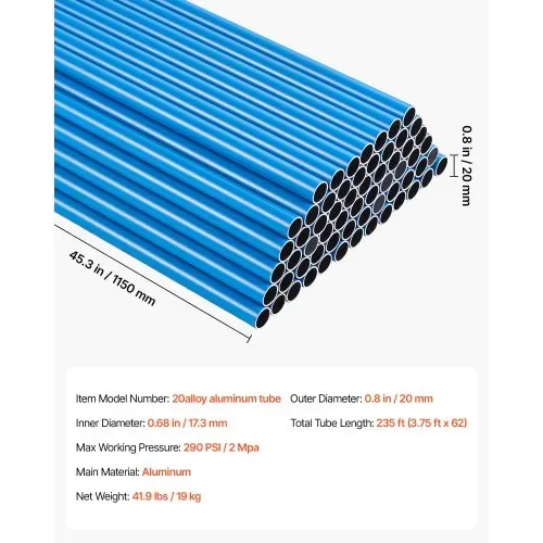 VEVOR Druckluftschlauch-Satz 62 Stk. Druckluftrohre 71,3m x 17,3mm Innen, Kompressorschlauch für Werkstatt Garage & Fabirk, Luftleitung aus Aluminium, Max. 2 MPa Betriebsdruck, mit Zubehör-Set, Blau – Bild 6