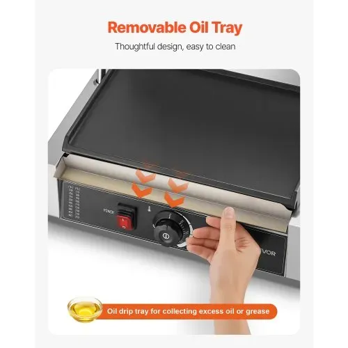 VEVOR kommerzieller Panini-Grill Kontaktgrill 2200 W für Sandwiches Steak Bacon Hamburger, Sandwichmaker Pressgrill aus Edelstahl mit Griff & Temperaturregelung & 34 x 23 cm Heizplatte, Paninipresse – Bild 3