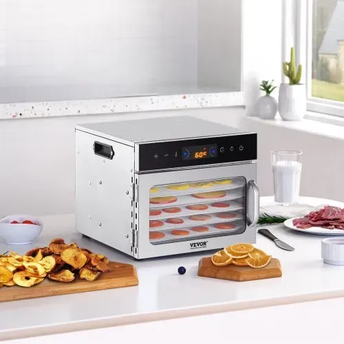 VEVOR Dörrgerät Dörrautomat 6 Edelstahlschalen, elektrischer 400 W Futtertrockner mit einstellbarer Temperatur, Gefriertrockner für Trockenfleisch Fleisch Obst Gemüse Kräuter Hundeleckerlis – Bild 7