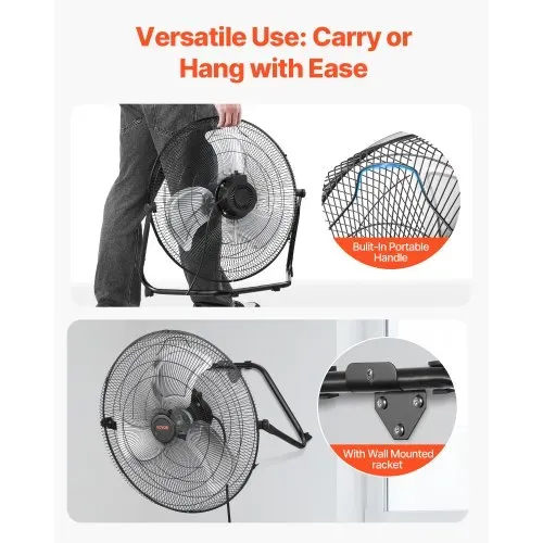 VEVOR 2 Stück Bodenventilatoren, 3 Gang, Windmaschine, 508 mm, 4800 CFM, 360° verstellbare Neigung, 6,5 m/s Luftstrom, Standventilator, für Fitnessstudio, Zuhause, Garage, Gewerbegeschäft – Bild 5
