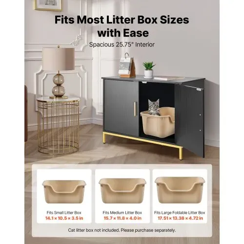 VEVOR Katzenschrank, 700x450x545 mm, Katzentoilette mit Metallbeinen & -griff, Katzenklo Schrank, Katzenhaus passend für die meisten Katzentoiletten, für Schlafzimmer & Wohnzimmer, Schwarz – Bild 3