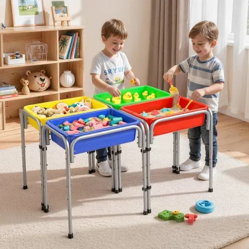 VEVOR Sensorischer Tisch, 4-Stationen-Aktivitätstisch mit Abnehmbaren Aufbewahrungsboxen & Rutschfesten Füßen, Rahmen aus Kohlenstoffstahl, Abgerundete Ecken, für Kinder im Alter von 3-6 Jahren – Bild 7