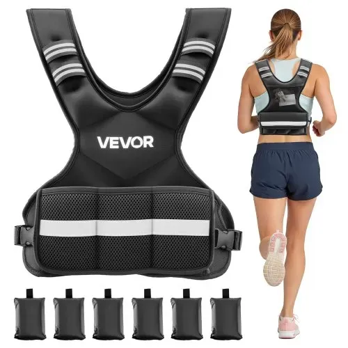 VEVOR Gewichtsweste Verstellbar mit 6 Gewichtsbeuteln à 1 lbs für Individuelles Training, X-förmige Fitnessweste mit Reflektorstreifen und Schnallenriemen für Krafttraining Laufen und Joggen Schwarz VEVOR Gewichtsweste Verstellbar mit 6 Gewichtsbeuteln à 1 lbs für Individuelles Training, X-förmige Fitnessweste mit Reflektorstreifen und Schnallenriemen für Krafttraining Laufen und Joggen Schwarz