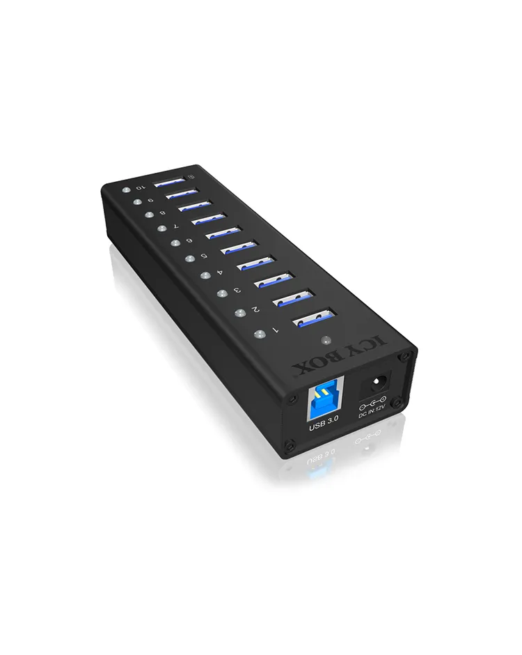 ICY BOX IB-AC6110, 10 Port USB 3.2 Gen 1 Hub, inkl. Ladeport, Aluminium Gehäuse mit Netzteil ICY BOX IB-AC6110, 10 Port USB 3.2 Gen 1 Hub, inkl. Ladeport, Aluminium Gehäuse mit Netzteil