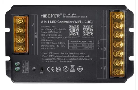 MiBoxer HW2 LED Controller 2in1 DC12~48V WiFi 2.4G HP 30A MiBoxer HW2 LED Controller 2in1 DC12~48V WiFi 2.4G HP 30A