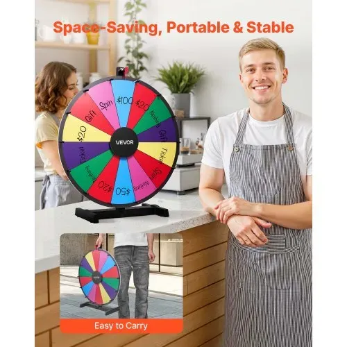 VEVOR Glücksrad Drehrad (61 cm) 14 Slots Glücksrad mit Ständer, Lotteriespiele Gewinn-Roulette mit Tafelschwamm & 2 Markern, 6 Farben, Spinning Prize Wheel ideal für Party Kneipe Messe – Bild 4