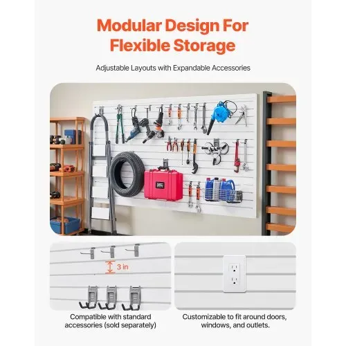 VEVOR Werkzeugwand 1225x2450x20mm, PVC-Garagen-Lamellenwand mit Zubehör, 136 kg, weißer Wandorganizer, Lamellenwandpaneel mit Verbindungsstruktur & DIY-Zuschnitt, geeignet für Lagerung & Präsentation – Bild 3