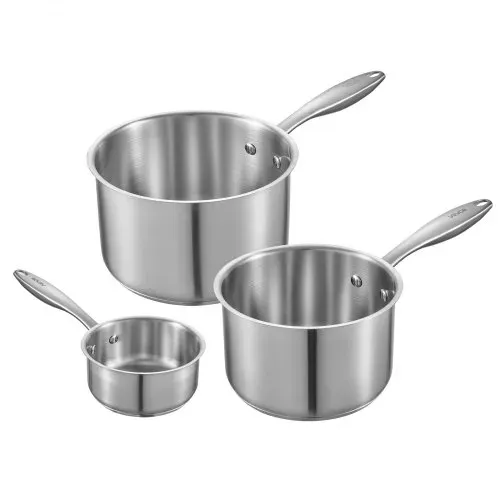 VEVOR Kochtopf Soßentopf Set (0,95+1,89+2,84 L) mit Glasdeckel, Suppentopf Gemüsetopf mit ergonomischem Griff, Milchtopf aus Edelstahl Gemüsetopf, Silber Mehrzwecktopf spülmaschinengeeignet – Bild 8