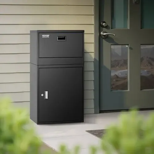 VEVOR Paketbriefkasten 500x398x980mm, Paketkasten mit Schloss, Paketbriefbox aus verzinktem Stahl mit Diebstahlschutz-Design, Packstation für Zuhause und das Büro, Schwarz – Bild 7