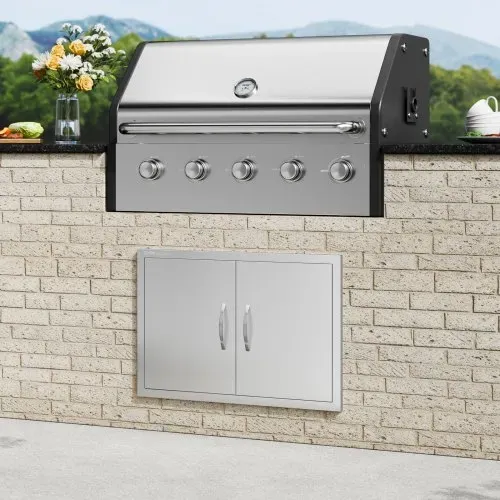 VEVOR Grill-Zugangstür, 774 x 533 mm, Doppelte Außenküchentür, Flächenbündig Montierte Edelstahltür, Vertikale Wandtür mit Griffen, für Grillinsel, Grillstation, Außenschrank – Bild 7