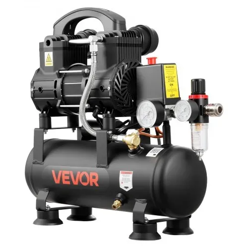 VEVOR 0,75 KW Druckluftkompressor, Ölfreier Kompressor mit 6 L Lufttank, Flüsterkompressor mit 71 L/min bei 6,2 bar & Max. 8 bar, Stabiler Luftkompressor Fußpolstern & Griff für Werkstatt Heimwerker – Bild 9