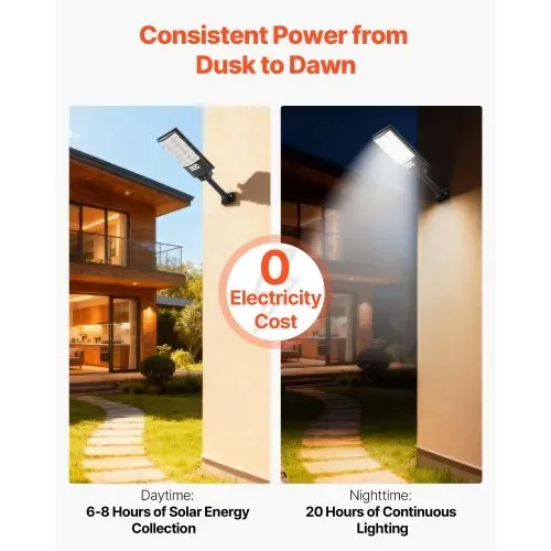 VEVOR Solar-Straßenlaterne 50000 LM, Straßenlampe 500 W, Solarleuchte mit Dämmerungssensor, LED-Flutlicht mit Bewegungsmelder, IP65 wasserdichte Außenbeleuchtung für Einfahrt & Hof, 4er-Pack – Bild 2