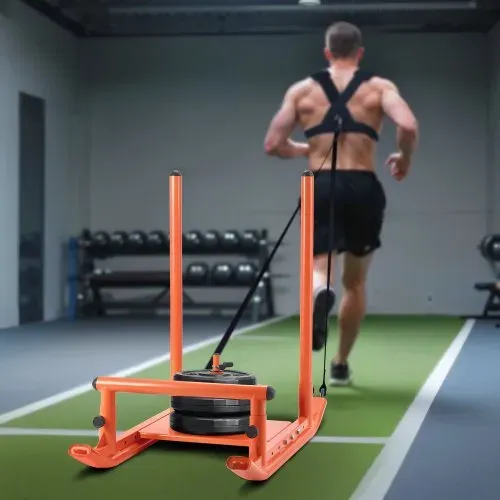 VEVOR Gewichtsschlitten Kraftschlitten Krafttrainingsschlitten zur Verbesserung der Geschwindigkeit bei sportlichen Übungen, Fitnessgerät mit Griff, Kompatibel mit 25/51 mm Gewichtsscheiben, Orange – Bild 7
