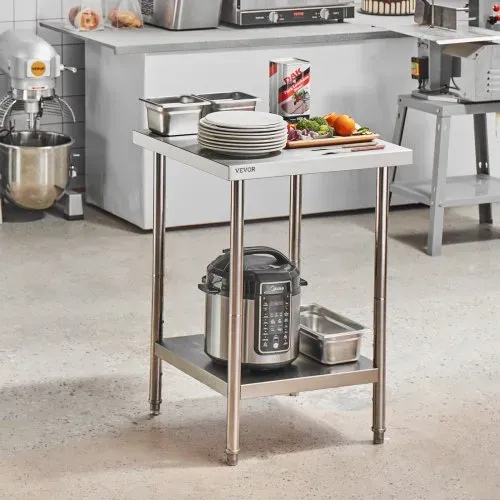 VEVOR Zubereitungstisch aus Edelstahl, Robuster Arbeitstisch aus Metall mit 3 einstellbaren Höhenstufen, gewerbliche Arbeitsstation für Küche, Garage, Restaurant, Hinterhof 610 x 610 x 864 mm – Bild 7