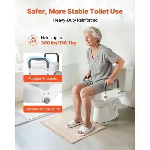 VEVOR Toilettensitzerhöhung Toilettenerhöhung mit gepolsterten Armlehnen & 136 kg Tragkraft & 127 mm Hubhöhe, erhöhter Toilettensitz für ältere Menschen Senioren Behinderte Schwangere – Bild 3