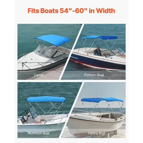 VEVOR Bimini Top Bootsabdeckung Sonnenverdeck (3 Bögen) aus 600D Polyester mit Rahmen aus Aluminiumlegierung, wasserdichte Sonnenschutz-Bootsmarkise mit Aufbewahrungstasche, 137-152 cm (B) Blau – Bild 5