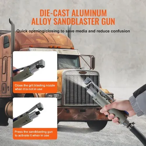 VEVOR Mobiles Sandstrahlgerät 75,7 L Sandstrahlanlage ca. 244 cm Arbeitsschlauch Sandstrahler 60–110 PSI Arbeitsdruck ideal zum Entfernen von Rost, Farbe, Flecken und das Polieren großer Flächen – Bild 3