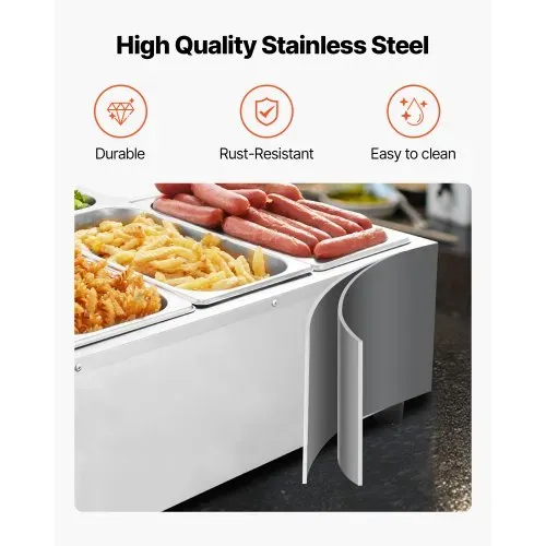 VEVOR kommerzieller Speisenwärmer mit 6 Behälter (1/3-Größe) & Netzkabel, 1500 W Buffetwärmer Edelstahl, Buffetbehälter Buffet-Wasserbad Speisenwärmstation für Restaurants Partys Buffets – Bild 3