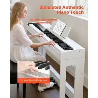 VEVOR Gewichtetes Digitalpiano, 88 Tasten vollgewichtet, E-Piano-Tastatur mit Möbelständer, Netzadapter, Dreifachpedal, Aufnahmefunktion, 280 Töne, Kabellose Verbindung, für Anfänger, Weiß VEVOR Gewichtetes Digitalpiano, 88 Tasten vollgewichtet, E-Piano-Tastatur mit Möbelständer, Netzadapter, Dreifachpedal, Aufnahmefunktion, 280 Töne, Kabellose Verbindung, für Anfänger, Weiß