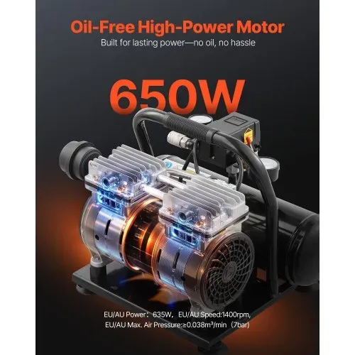 VEVOR-Luftkompressor, 1 Gallone Stahltank, 1 PS 1,5 CFM 7 Bar ölfreier Luftkompressor & max. 120 PSI Druck, 68 dB ultraleiser tragbarer Kompressor, für Autoreparatur, Reifenbefüllung, Spritzlackierung VEVOR-Luftkompressor, 1 Gallone Stahltank, 1 PS 1,5 CFM 7 Bar ölfreier Luftkompressor & max. 120 PSI Druck, 68 dB ultraleiser tragbarer Kompressor, für Autoreparatur, Reifenbefüllung, Spritzlackierung