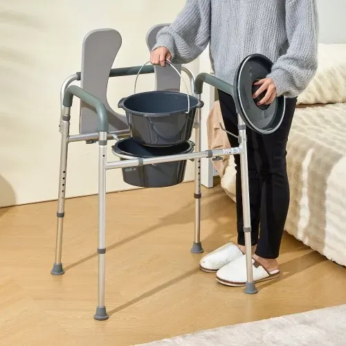 VEVOR Toilettenstuhl Nachtstuhl mit Gepolsterter Sitzfläche & Armlehnen, 7-stufig höhenverstellbar, 5,8 L Abnehmbarer Eimer, Einfach zu Montieren, 158 kg Fassungsvermögen, Erhöhter Toilettensitz – Bild 7