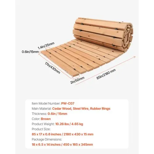 VEVOR Rollweg Gartenweg 218x43 cm, Ausrollbarer Holzweg, Gehweg aus Zedernholz mit Drahtseilverbindung, Holztritt, Gartentritt, dekorative Trittplatten für Strandpromenade, Hinterhof, Terrasse – Bild 6
