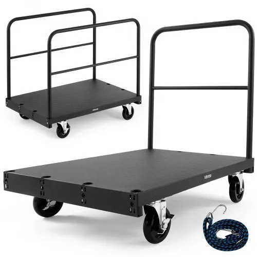 VEVOR Plattenwagen, 816 kg Tragkraft, 2-in-1 Rollenwagen mit 360° Lenkrollen, 914×610 mm Plattformwagen mit 3 seitlichen Handläufen, Transporthilfe für Fabrik, Lager, Garage, Schwarz VEVOR Plattenwagen, 816 kg Tragkraft, 2-in-1 Rollenwagen mit 360° Lenkrollen, 914×610 mm Plattformwagen mit 3 seitlichen Handläufen, Transporthilfe für Fabrik, Lager, Garage, Schwarz