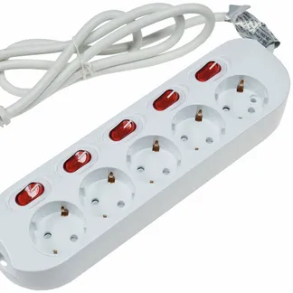 Steckdosenleiste mit Einzelschaltung 5-fach, weiß, 1,5m Kabel Steckdosenleiste mit Einzelschaltung 5-fach, weiß, 1,5m Kabel