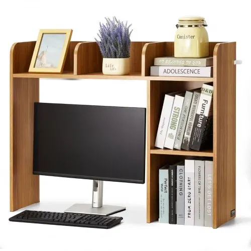 VEVOR Schreibtisch Bücherregal 2-stufiger Organizer (94,5 x 24,1 x 73,4 cm) Tischregale Schreibtisch Organizer Ausstellungsregal aus Spanplatten mit rutschfesten Füßen, für Büro Wohnheim, Holzfarbe – Bild 9