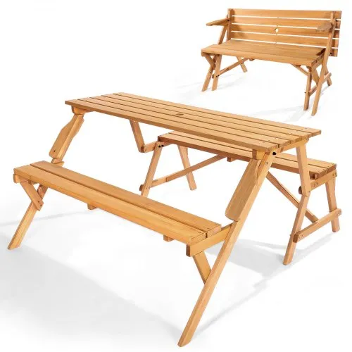VEVOR 2 in 1 umwandelbarer & austauschbarer Picknicktisch, Outdoor-Tisch- und Bank-Set aus Holz, tragbare, faltbare Bank mit Loch für Schirm, Essmöbel für Garten, Hinterhof, Veranda (braun) VEVOR 2 in 1 umwandelbarer & austauschbarer Picknicktisch, Outdoor-Tisch- und Bank-Set aus Holz, tragbare, faltbare Bank mit Loch für Schirm, Essmöbel für Garten, Hinterhof, Veranda (braun)
