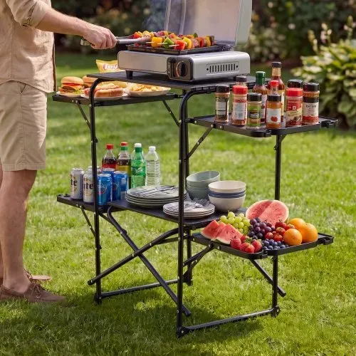VEVOR Klappbare Campingküche, Campingkochstation mit 4 Beistelltischen, Hitzebeständiger Tischplatte und Tragetasche, Tragbare Camping-Küchenstation Ideal für Picknick, Grillen und Wohnmobilreisen – Bild 7