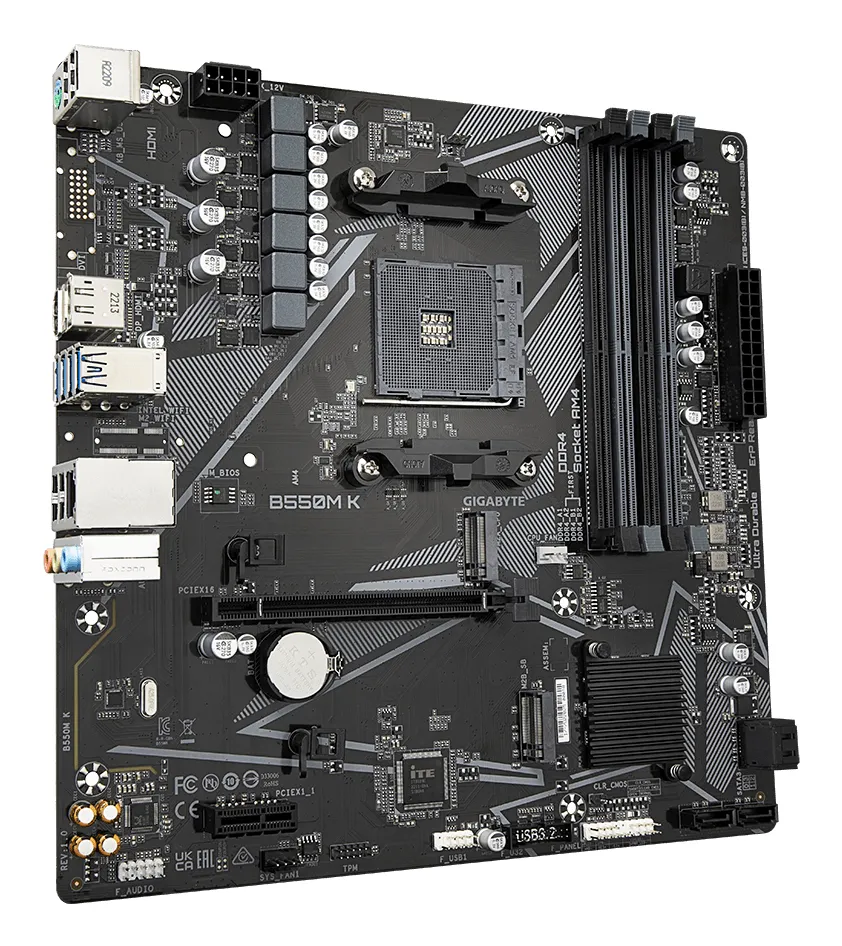 GIGABYTE B550M K Mainboard – AMD Ryzen 5000 CPUs, bis zu 4733 MHz DDR4, 1xPCIe 4.0 + 1xPCIe 3.0 M.2, 1GbE LAN, USB 3.2 Gen 1 – Bild 3