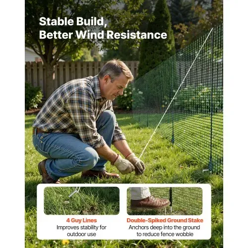 VEVOR Begrenzungszaun 25x1,2 m, Weidezaun aus PE, Mobiler Hundezaun mit Doppelspitzenpfählen & Abspannseilen, Hühnerzaun, Gartenzaun, Campingzaun für Hunde, Hühner, Pflanzen, Außenbereiche – Bild 4