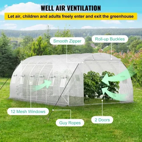 VEVOR Foliengewächshaus 6,1x3x2,1m Bogendach Gewächshaus Verzinkter Stahlrahmen 140 g/cm³ PE Mobiles Treibhaus Wasserdicht und UV-Beständig Frühbeet Geeignet für Anbau von Gemüse Blumen Pflanzen – Bild 4